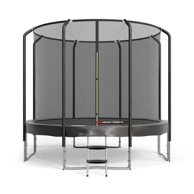 Trampoline Semi-Pro 10FT / 305cm Noir avec Filet de sécurité, Tapis de saut, Coussin de protection, Echelle