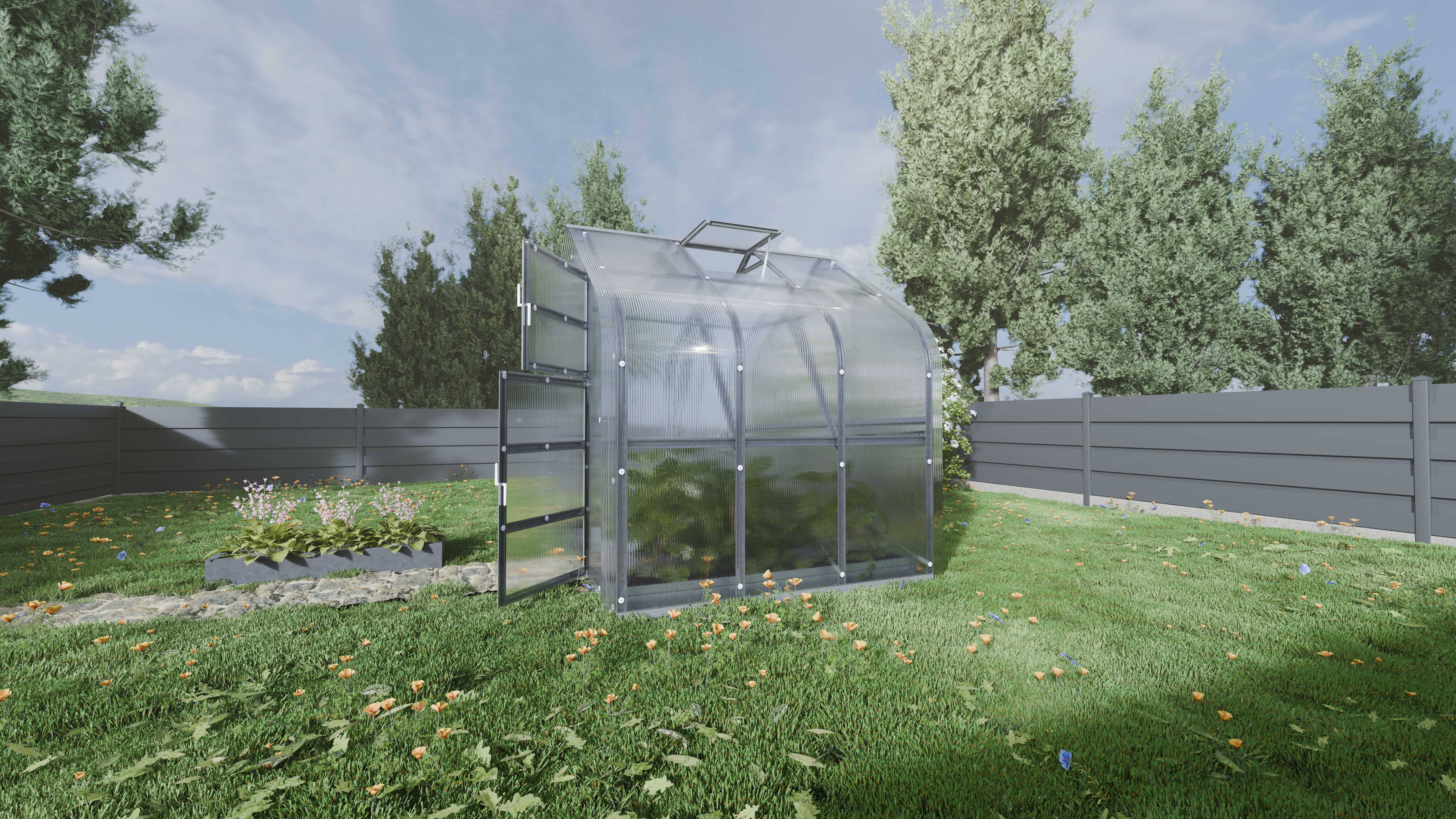 Szklarnia KLASIKA Standard 5 m2, 2,5 m x 2 m, 6 mm z pokryciem z poliwęglanu (z 1 automatycznie otwieranym dachem) 1szt.