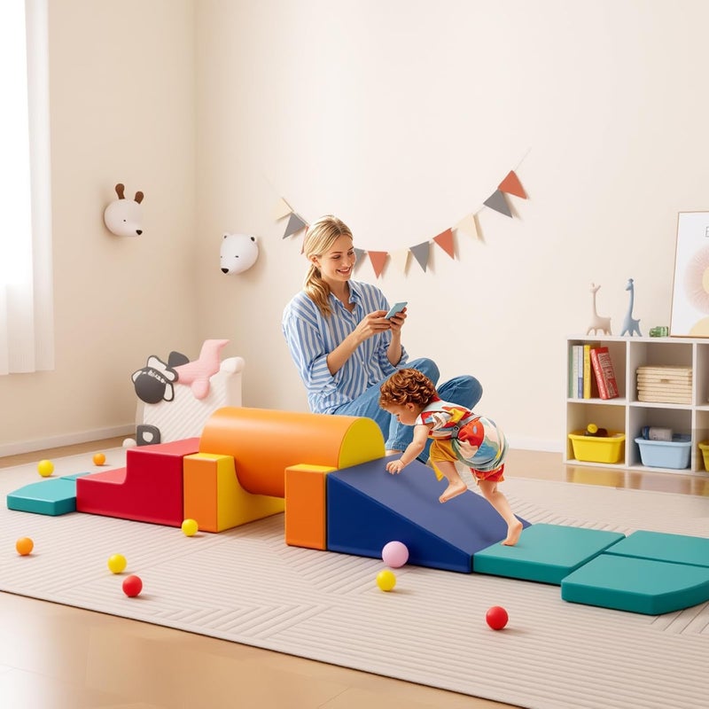 10 Sztuk, Tor Przeszkód dla Niemowląt z Pianki, Zdejmowana Poszewka, Zestaw do Wspinaczki, Swobodna Kombinacja, Idealny, Wielokolorowy