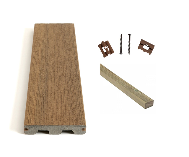 Kit complet terrasse composite Timbertech coconut 30m² avec lambourdes PIN et clips - Longueur lame 366cm