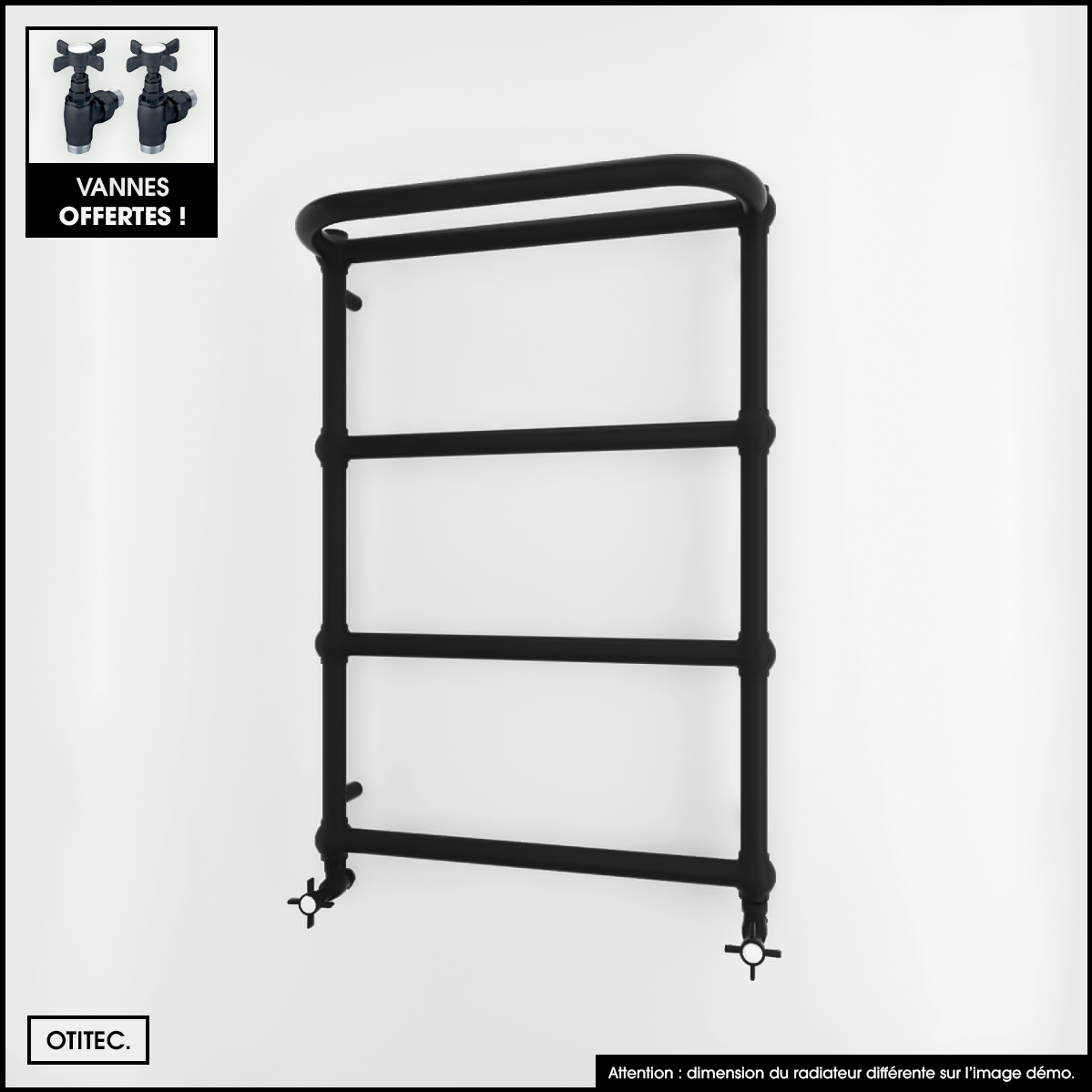 Radiateur eau chaude 53 x 97 cm noir avec vannes offertes