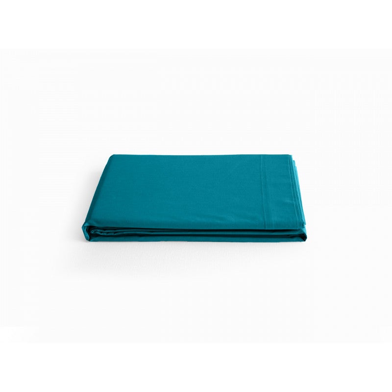 Drap plat bleu et ses 2 taies champêtres Coton