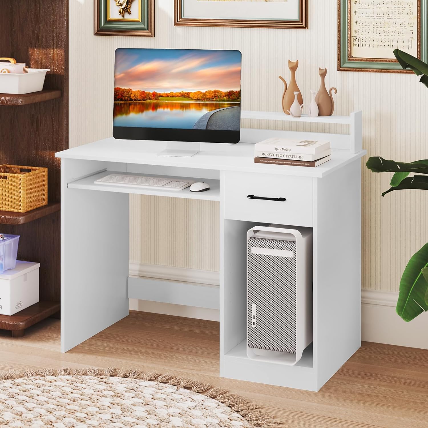 Scrivania Per Computer Lufeiya Bianca Con Prese USB E Ricarica – Tavolo Da Studio E Gaming Con Struttura In Metallo, Gancio Per Cuffie, Facile Da Montare - 4
