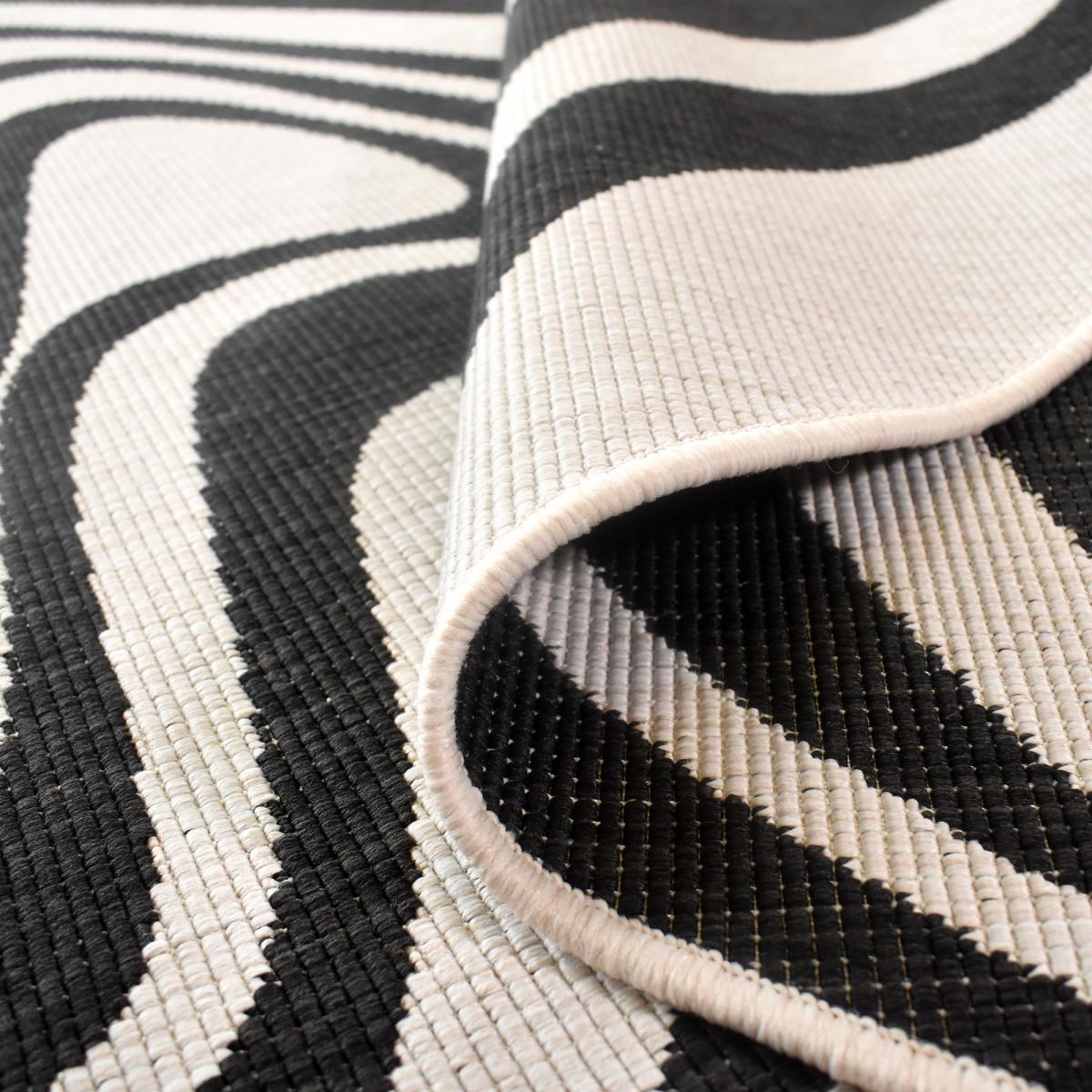 Tapis rond d'extérieur, kilim reversible 120x170 LYN2 W REVERSIBLE noir et blanc - 3