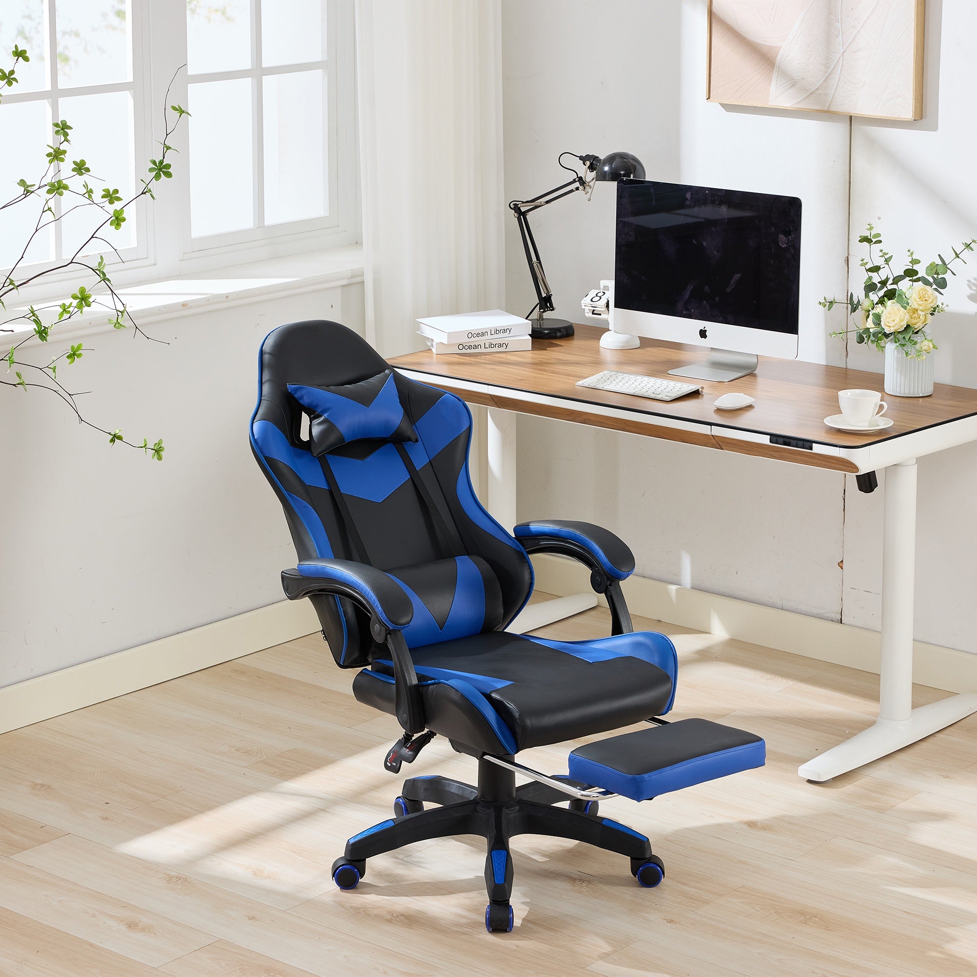 TRIUMPHKEY Chaise Gamer Ergonomique, Fauteuil de Bureau avec Repose-Pieds, Inclinable, Soutien Lombaire, Charge 200kg, Noir Obsidienne