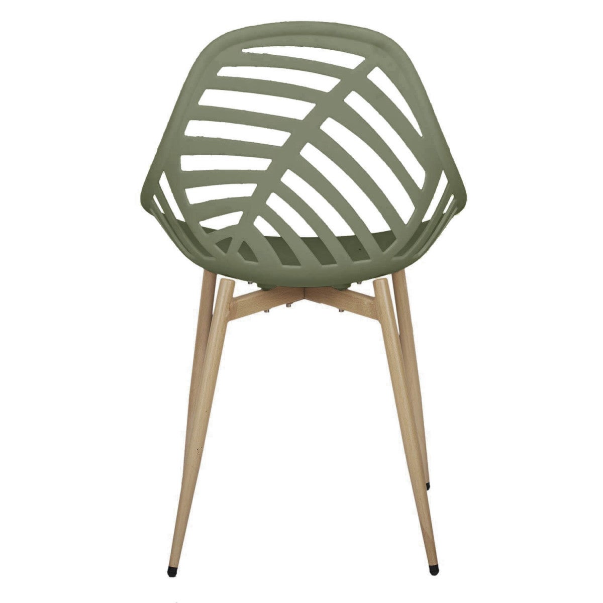 SAORI - Lot de 4 Chaises de Jardin Coque Plastique Ajourée Vert Olive Pieds Métal - 5