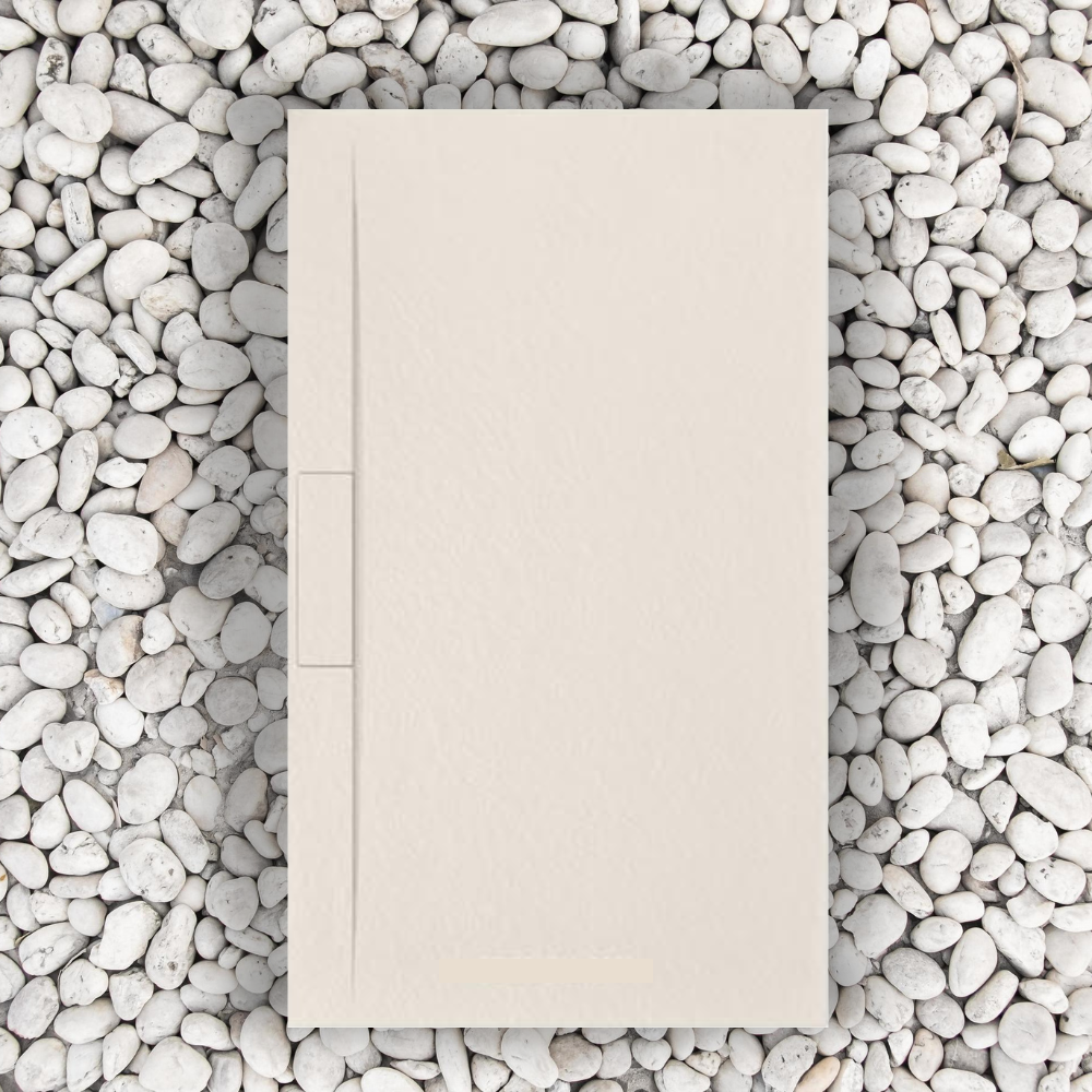 Brodzik Vulcano Line Long 160x90 cm w kolorze beżowym z żywicy i proszku marmurowego z boczną kratką z żywicy marmurowej - FRASCIO