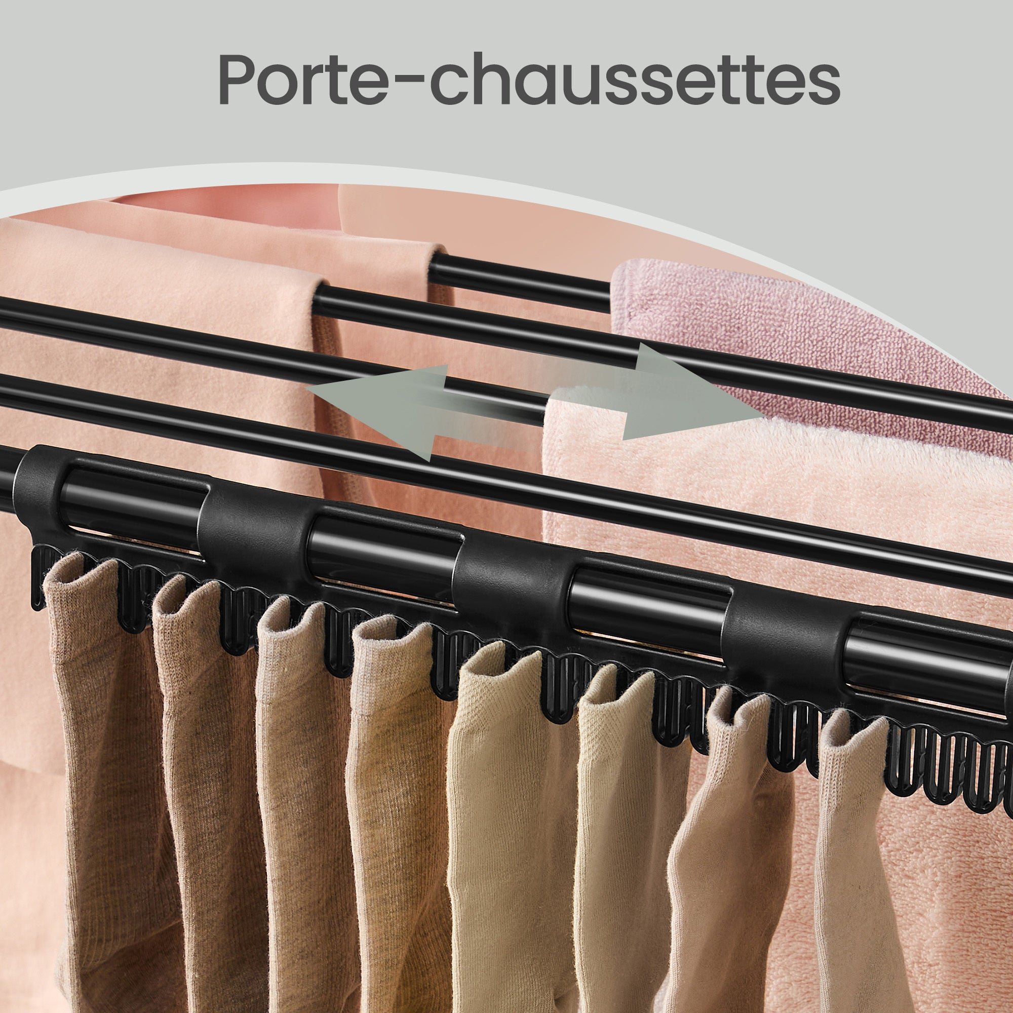 Étendoir à Linge Pliable, Support Extensible avec Porte-chaussettes, 22 m d’Étendage, Noir - 4