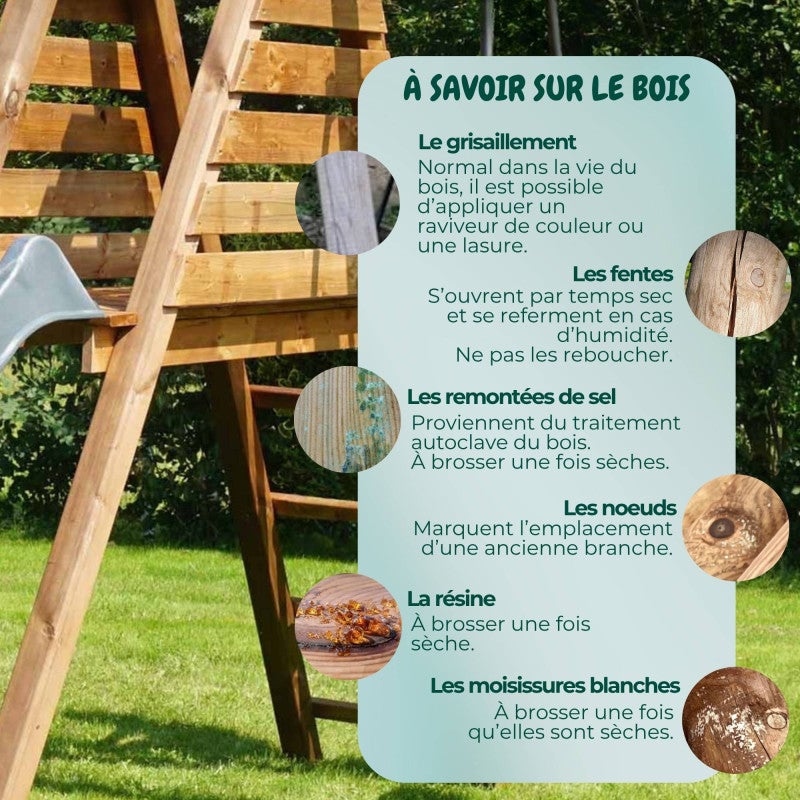 Portique en bois carré 2 agrès avec balançoire bébé et toboggan PRUNE - 9