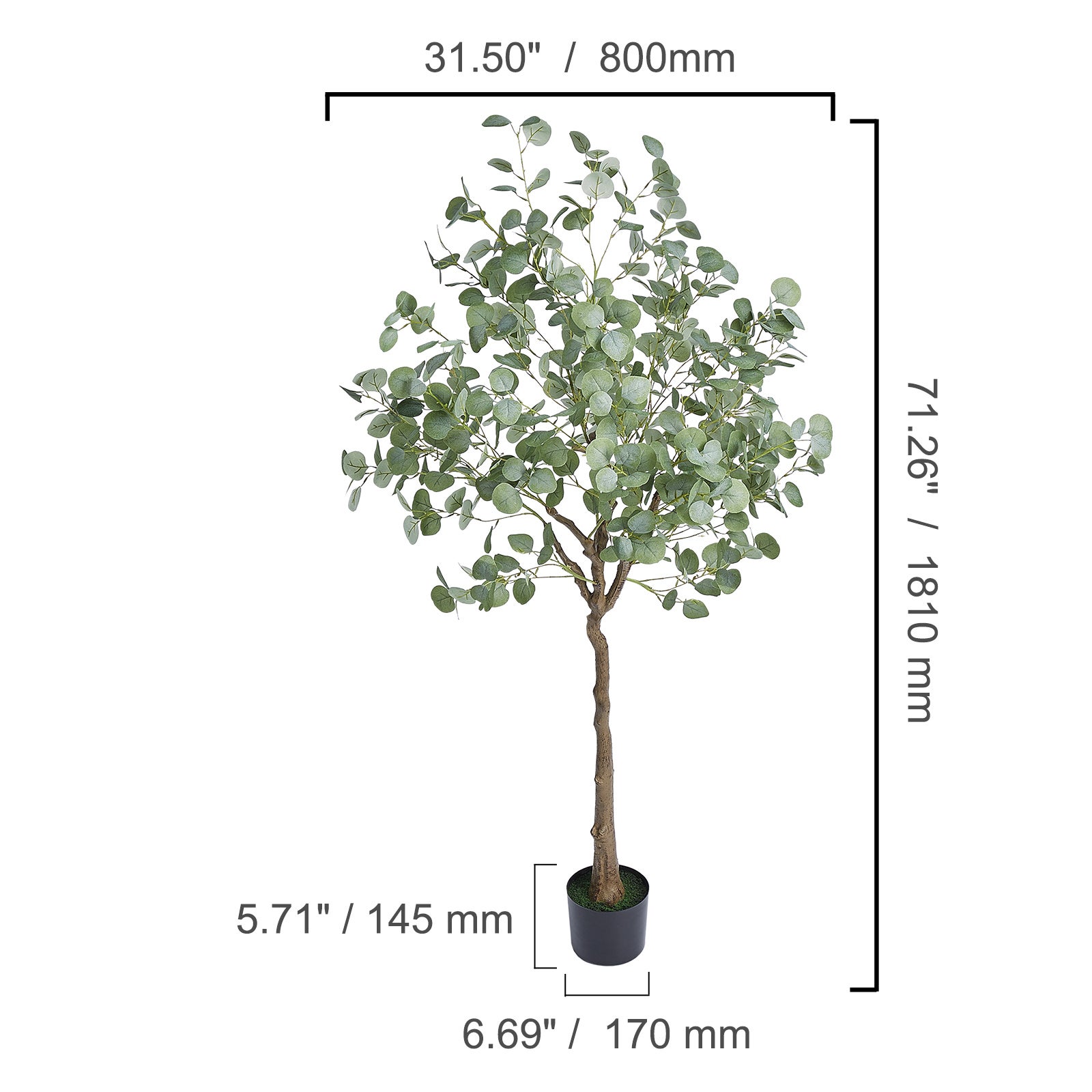 Arbre Eucalyptus Artificiel SucceBuy 1,8m Faux Plante PE Anti-chute Faible entretien Décor intérieur extérieur - 2