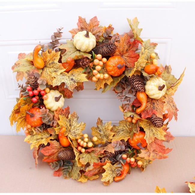 Ghirlanda Autunnale Galt International 45,7 Cm, Con Trucioli Di Legno Arancioni E Pigne, Per Porta D'Ingresso E Decorazioni Raccolto