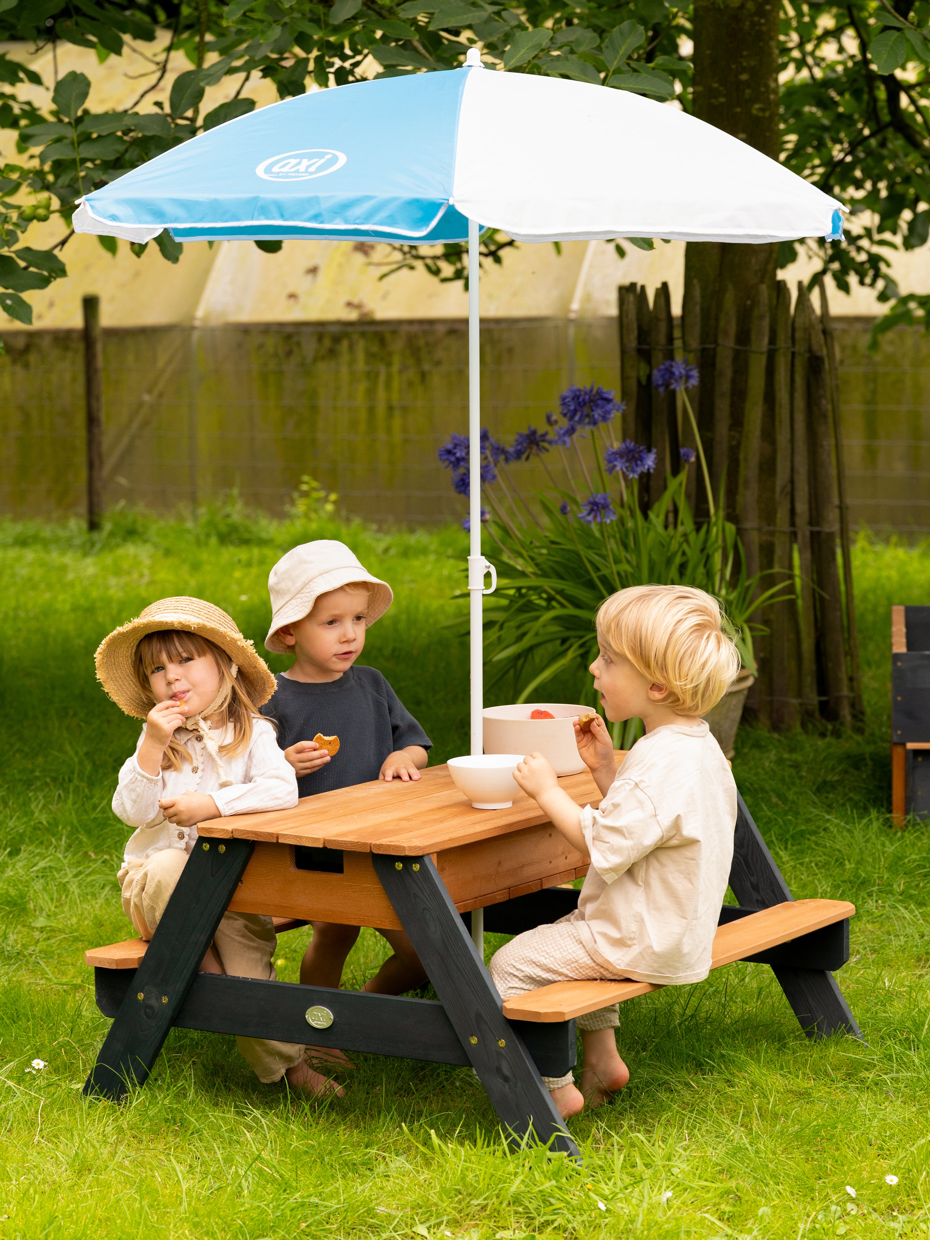 Axi Nick Table Sable Et Eau / picnic Avec Parasol En Bois Marron Et Gris | 95 X 97 X 48 Cm | Avec Couvercle, Boîtes De Rangement & Parasol | Extérieur - 3