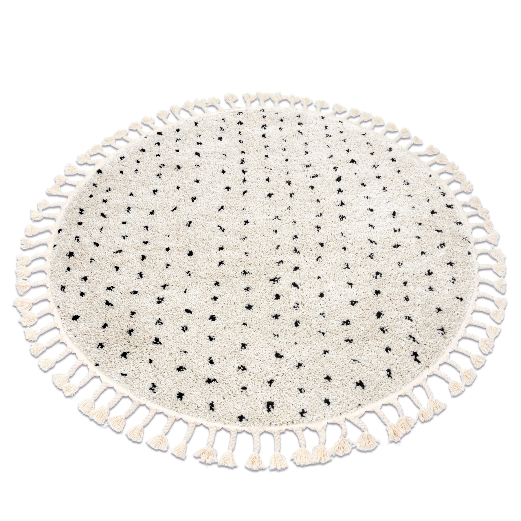 Alfombra berber syla b752 circulo puntos crema franjas bereber marroquí shaggy circulo 120 cm