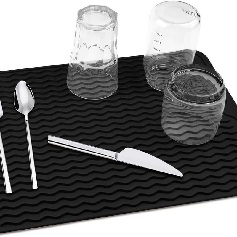 Ociekacz do naczyń 40x30cm. Mata ociekowa do zlewu, mata antypoślizgowa do zmywarki, duża mata odporna na ciepło (czarna)