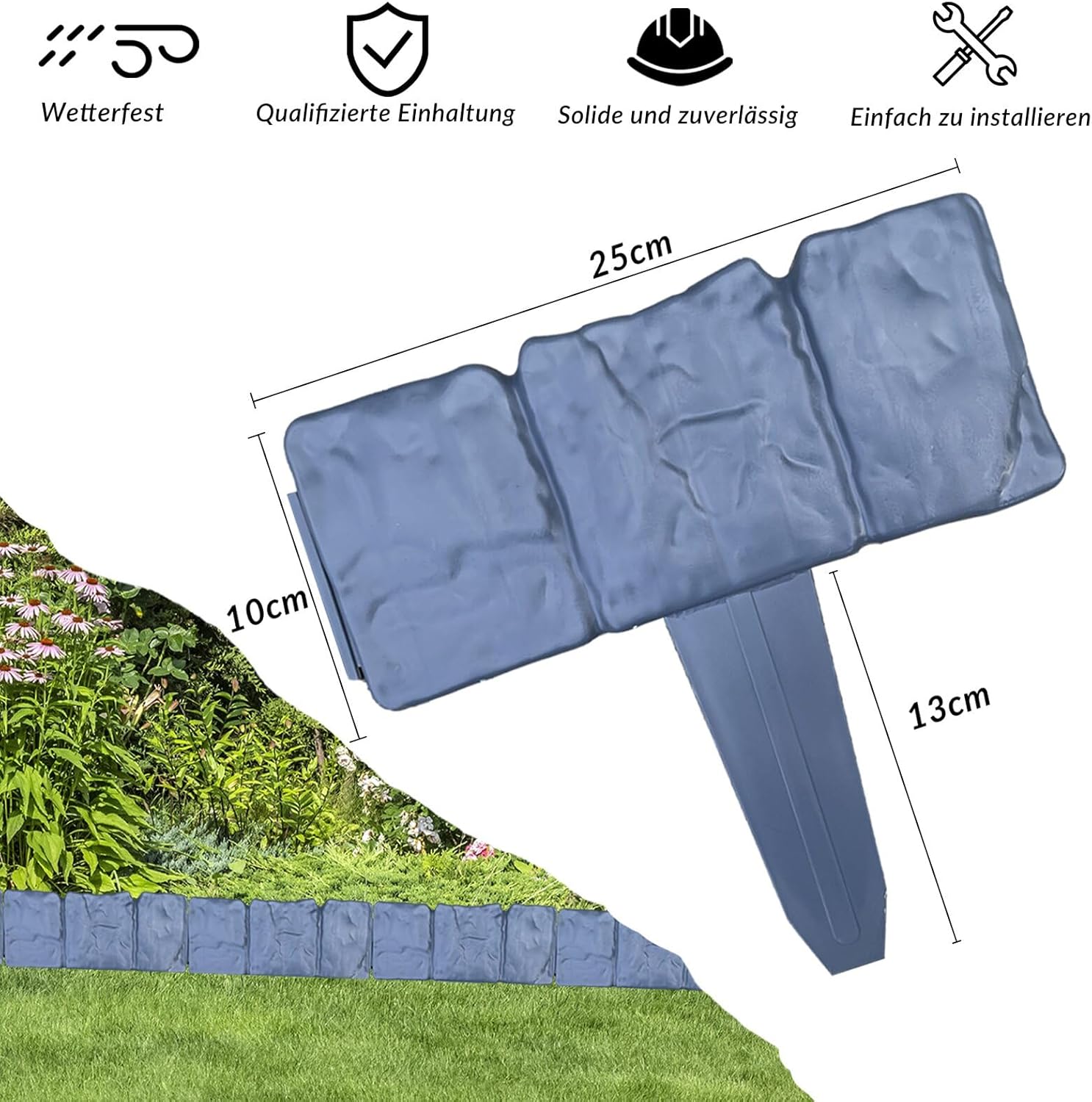 Lot 80 Bordures Jardin Imitation Pierre - 20m Délimiteur Pelouse Gazon - Bordurettes 25x10cm