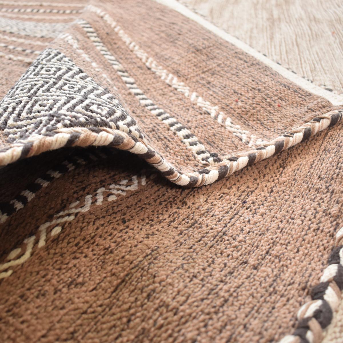Tapis kilim 200x290 rectangle fait main en coton beige et marron - 5