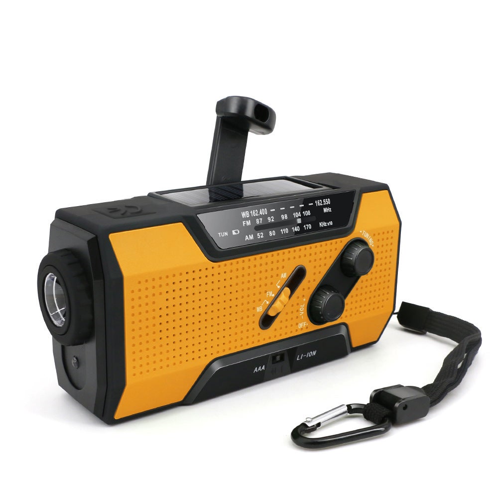 Wielofunkcyjne radio pogodowe awaryjne, przenośny power bank 2000 mAh, alarm SOS i latarka na sytuacje awaryjne, pomarańczowy