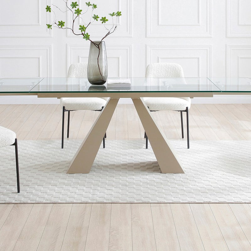 Stół do jadalni rozkładany dla 6 do 10 osób ze szkła hartowanego i beżowego metalu - Przezroczysty - LOZIPA marki Maison Céphy