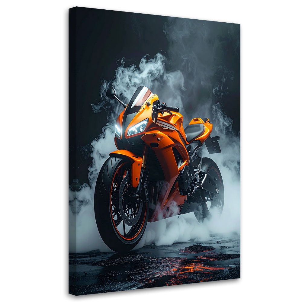 Obraz nowoczesny do pokoju nastolatka, Pomarańczowy Motocykl Motor Ścigacz 30x45