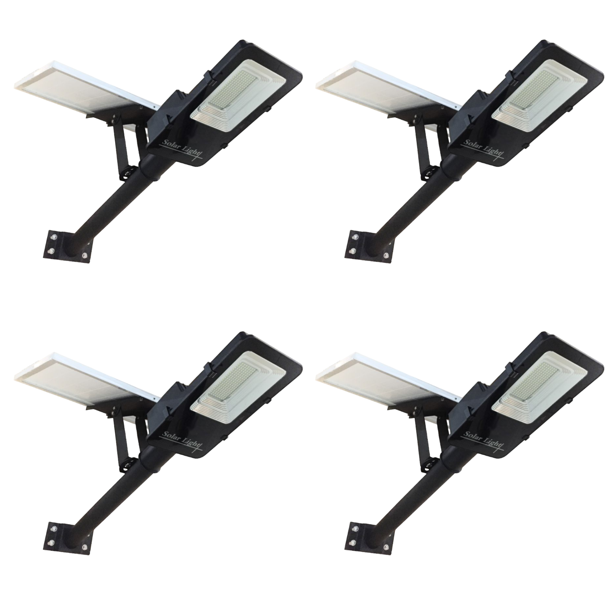Pakiet x4 Solar LED Street Light 200W Outdoor IP65, 120 LEDS 3500 Lumenów, 6000K Cool White, akumulator litowo-jonowy, pilot zdalnego sterowania