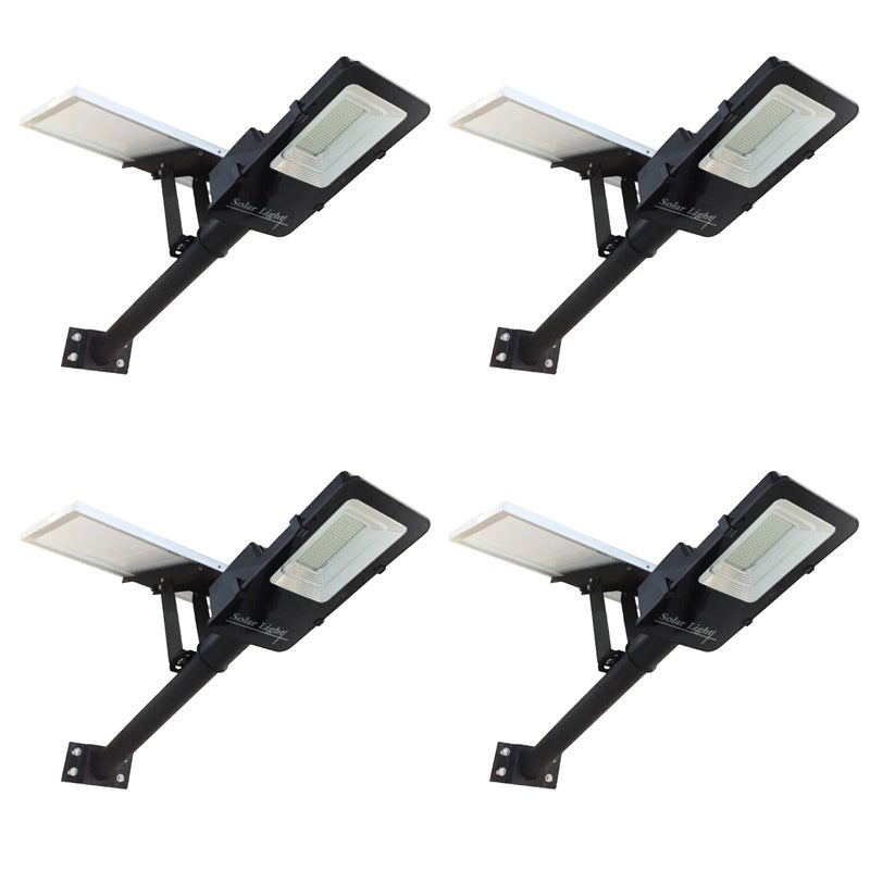 Pakiet x4 Solar LED Street Light 200W Outdoor IP65, 120 LEDS 3500 Lumenów, 6000K Cool White, akumulator litowo-jonowy, pilot zdalnego sterowania