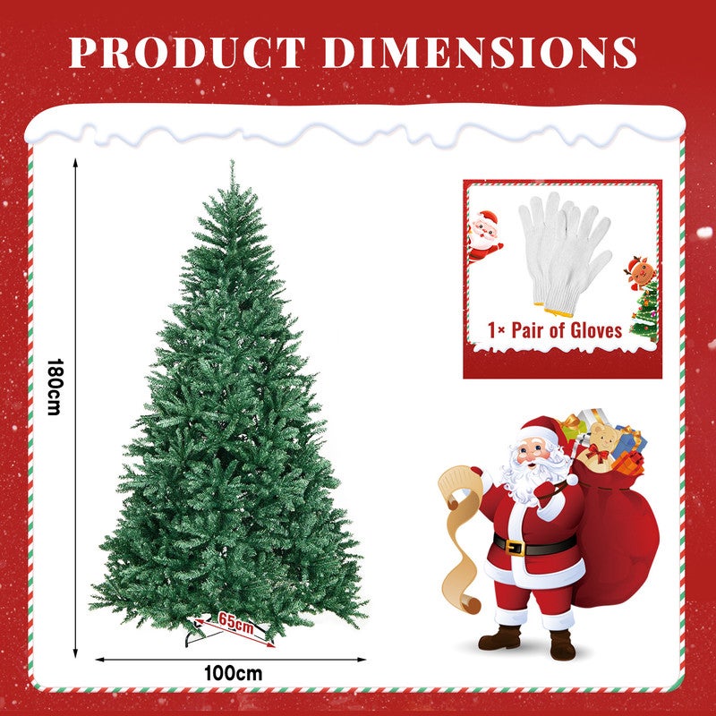 Albero Di Natale Artificiale 180 Cm In PVC Con 650 Punte - Base In Metallo, Ignifugo, Per Interni/Esterni, Verde