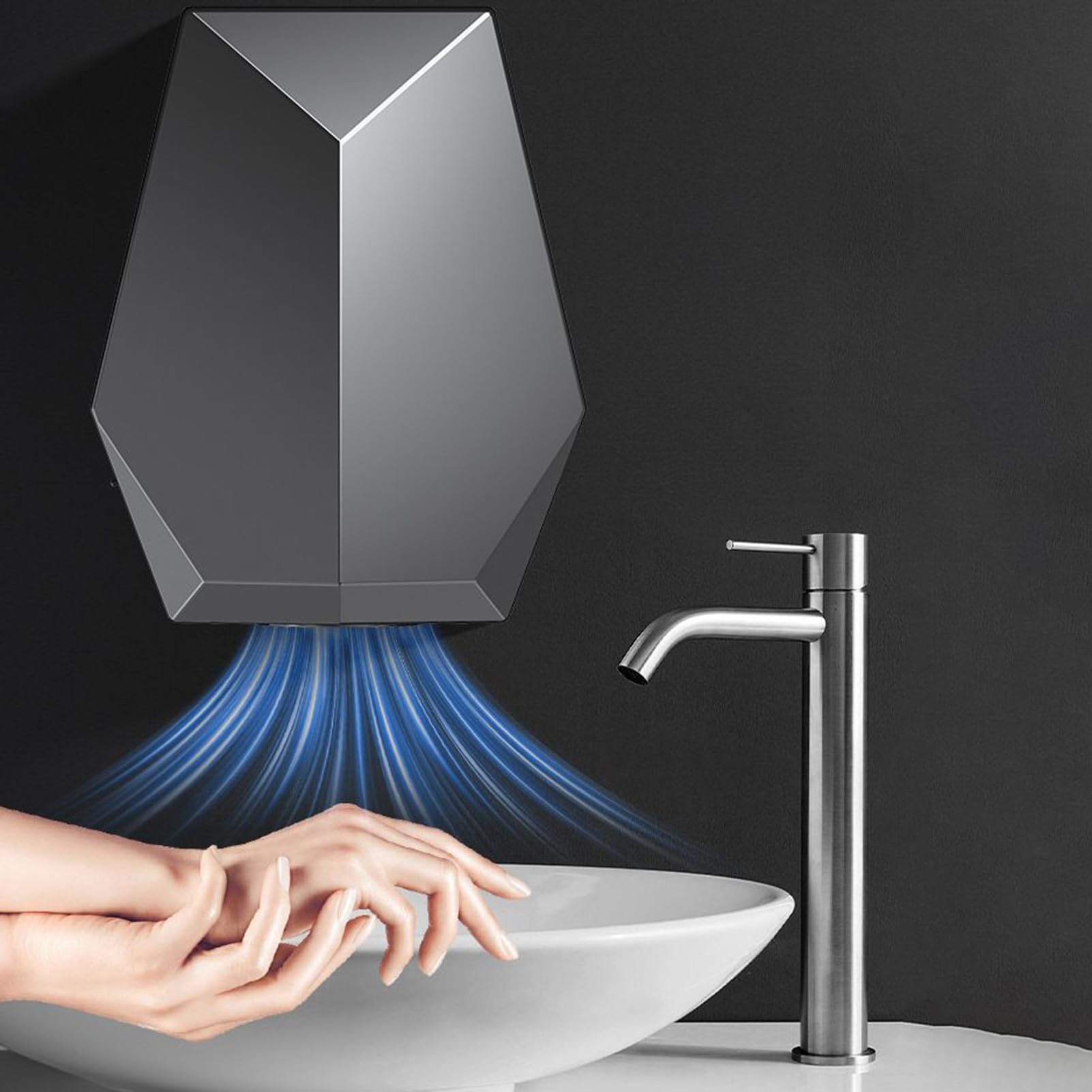 Sèche-mains automatique pour salle de bain, avec détecteur de mouvement, gris - 3