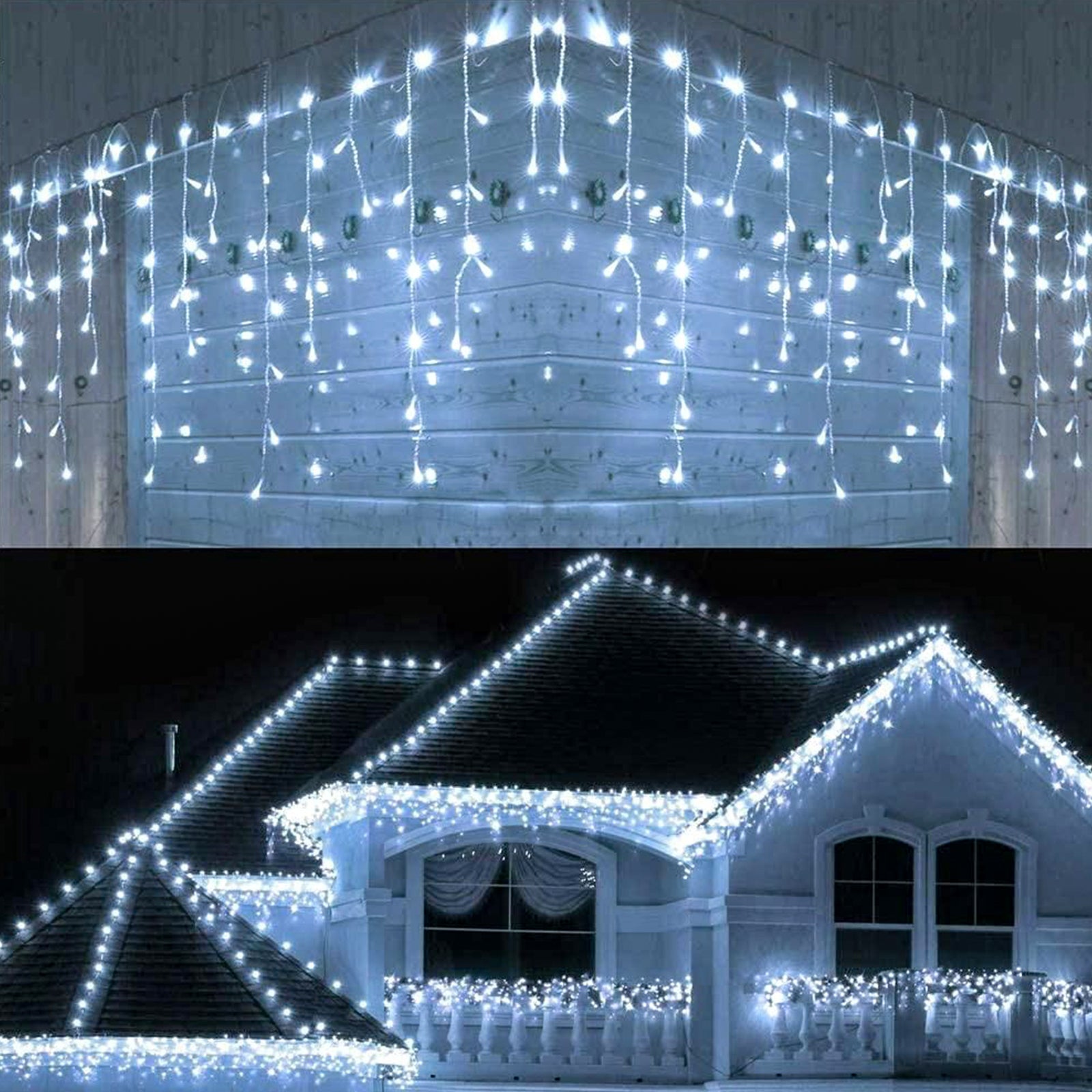Tenda di Natale LED Stringa 10M 400LEDs Luce di Natale Tenda Finestra Decorazione Natale Matrimonio Compleanno Casa Patio Bianco Fresco - 7