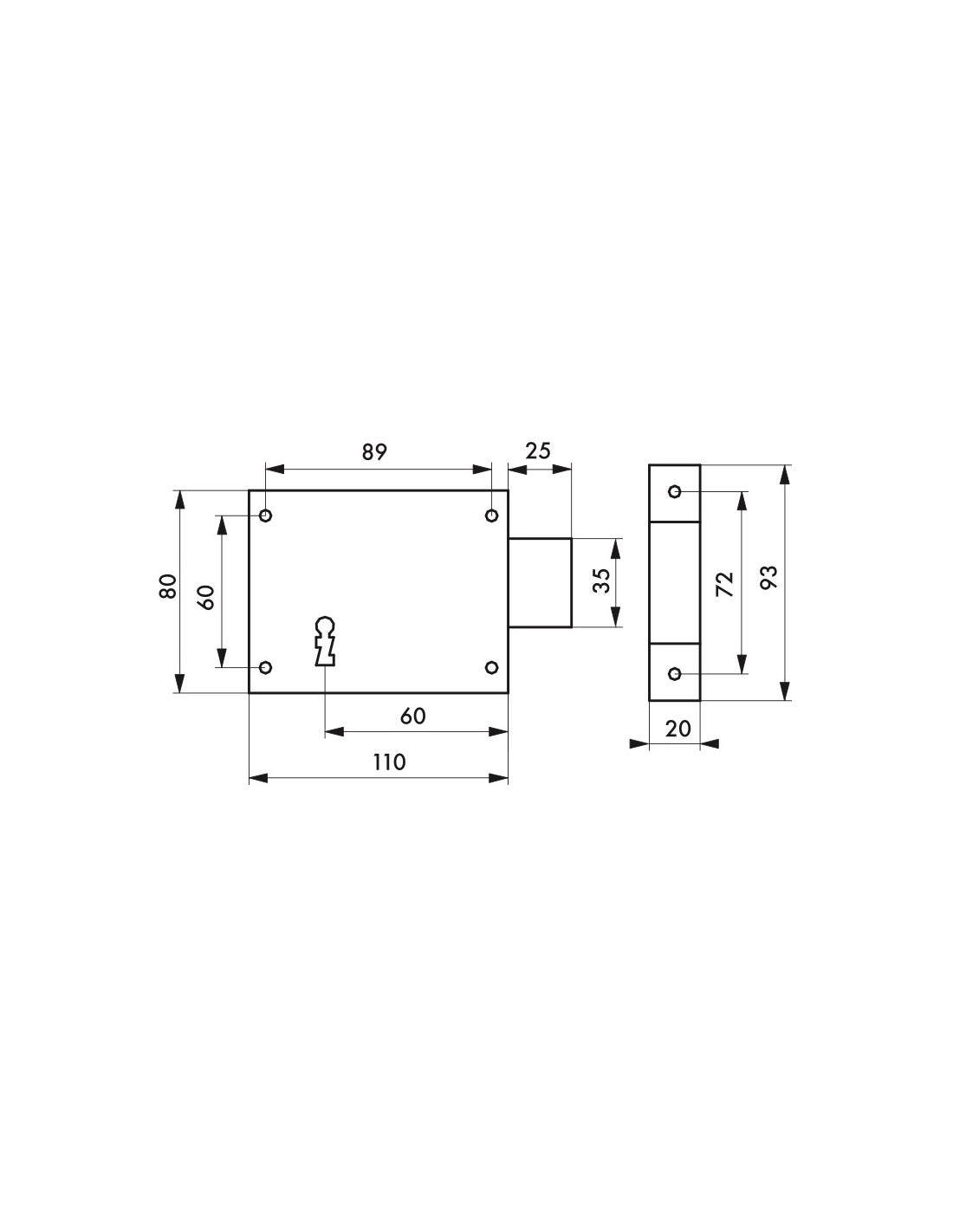 THIRARD - Serrure horizontale en applique à clé pour porte de cave, pêne seul, droite, axe 60mm, 110x80mm, noir, 2 clés - THIRARD - 2