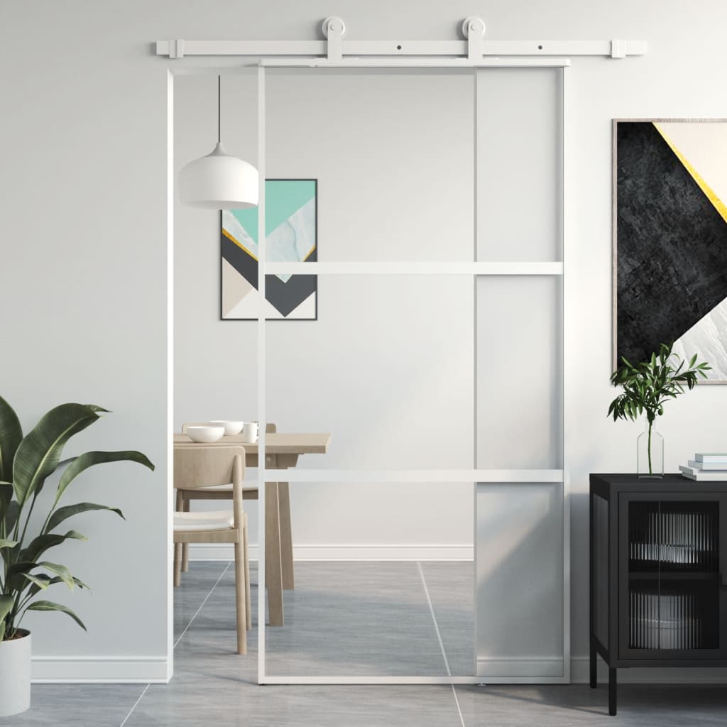 Puerta corredera | Puerta de la cocina vidrio templado y aluminio blanca 102,5x205 cm CFW31129 - 2