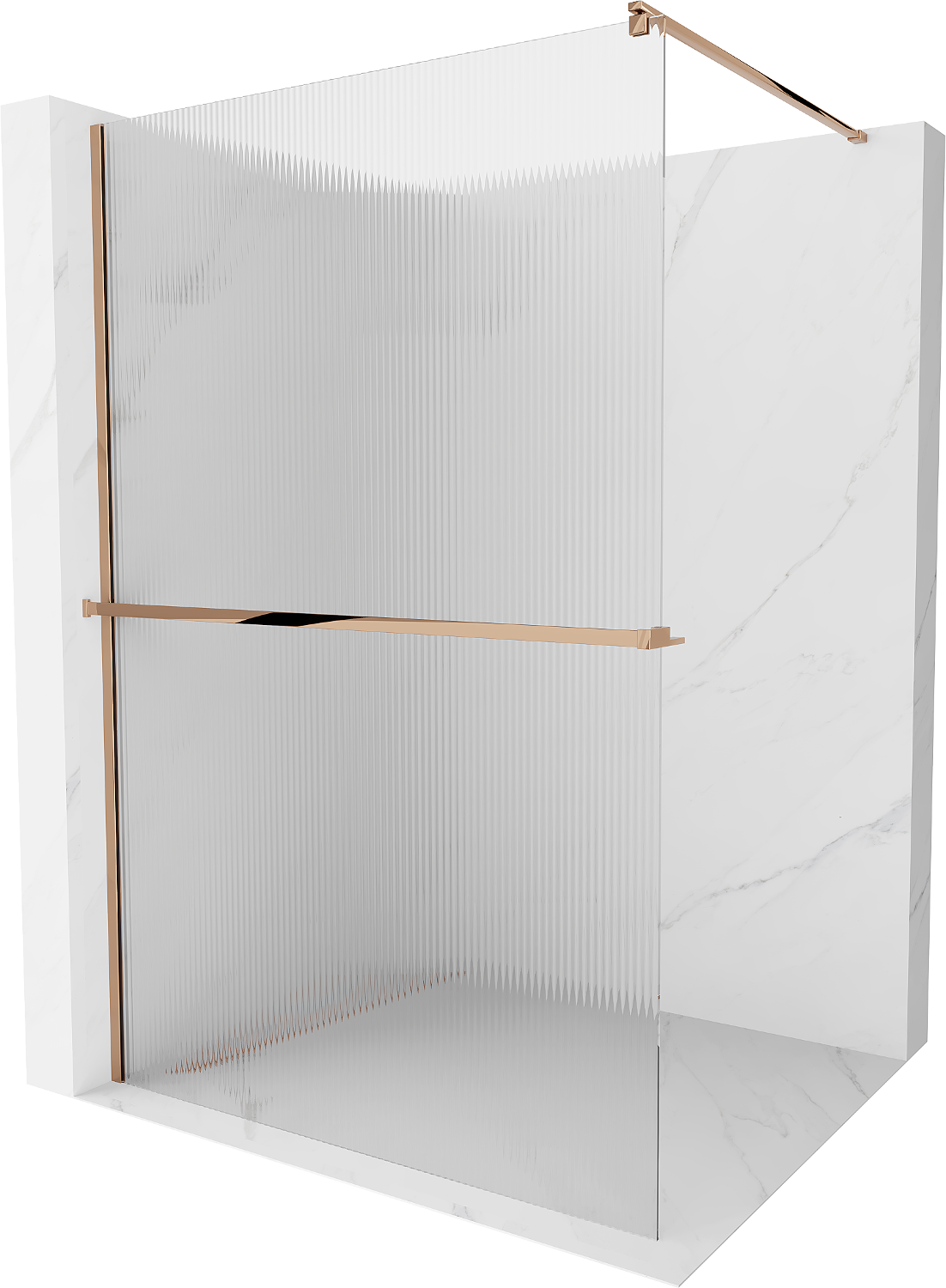 Mexen Kioto+ ścianka prysznicowa z półką Walk-in 80 x 200 cm, prążki, różowe złoto - 800-080-121-60-09