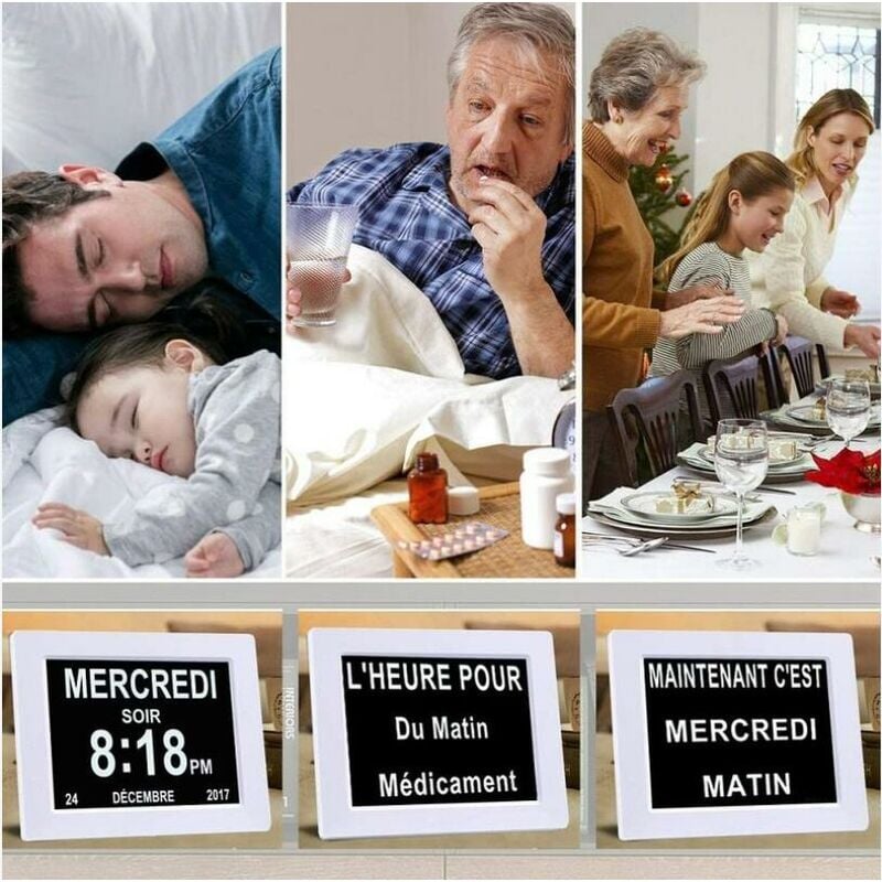Horloge calendrier numérique One Piece 7 pouces avec date et heure, horloge Alzheimer pour parents, rappel de médicaments pour grands - Blanc - 3