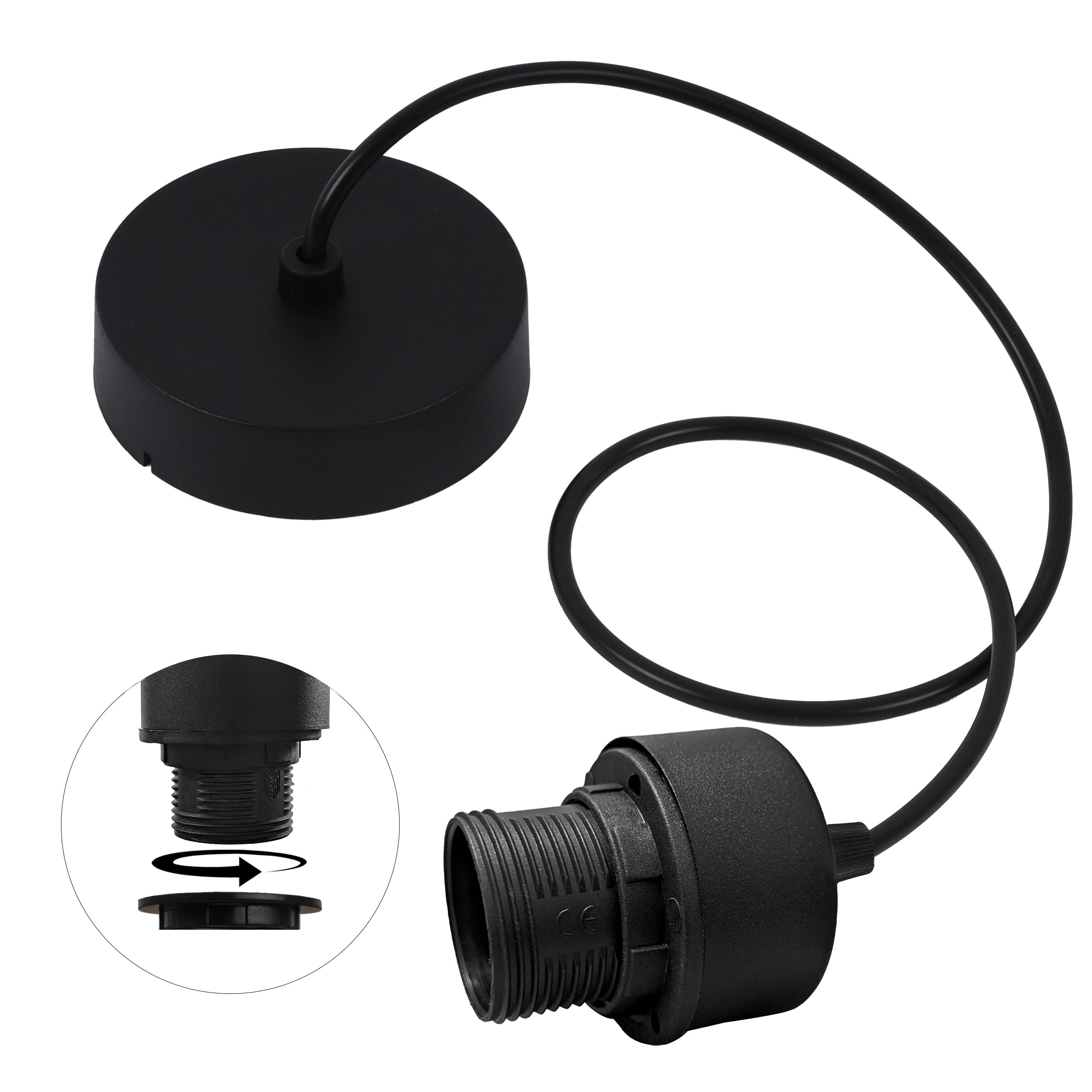 Zawiesie do lampy wiszącej 100cm oprawka kapsel szeroki E27 czarny
