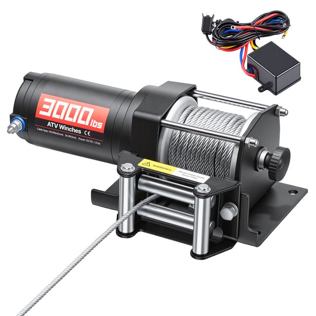 Treuil Electrique SucceBuy 12 V CC 1360 kg pour Quad, SSV et Vehicules Tout-terrain, en Acier 5 mm x 12 m, Telecommande Filaire, Resistant a leau IP55