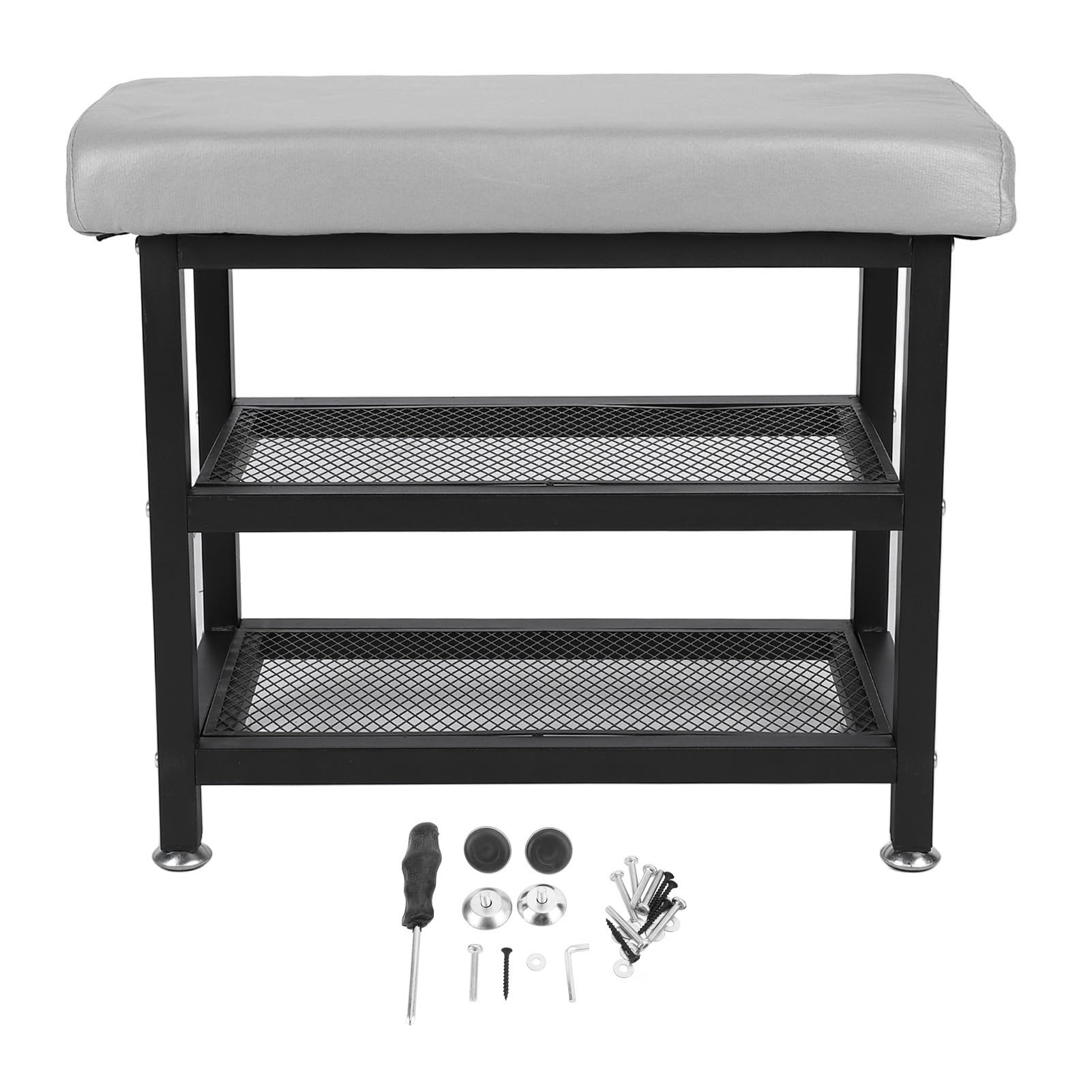 Panca da ingresso a 2 ripiani con seduta e ripiani in metallo, colore oro e bianco sporco, scarpiera per corridoio, panca da ingresso da 60 cm, organizer per scarpe