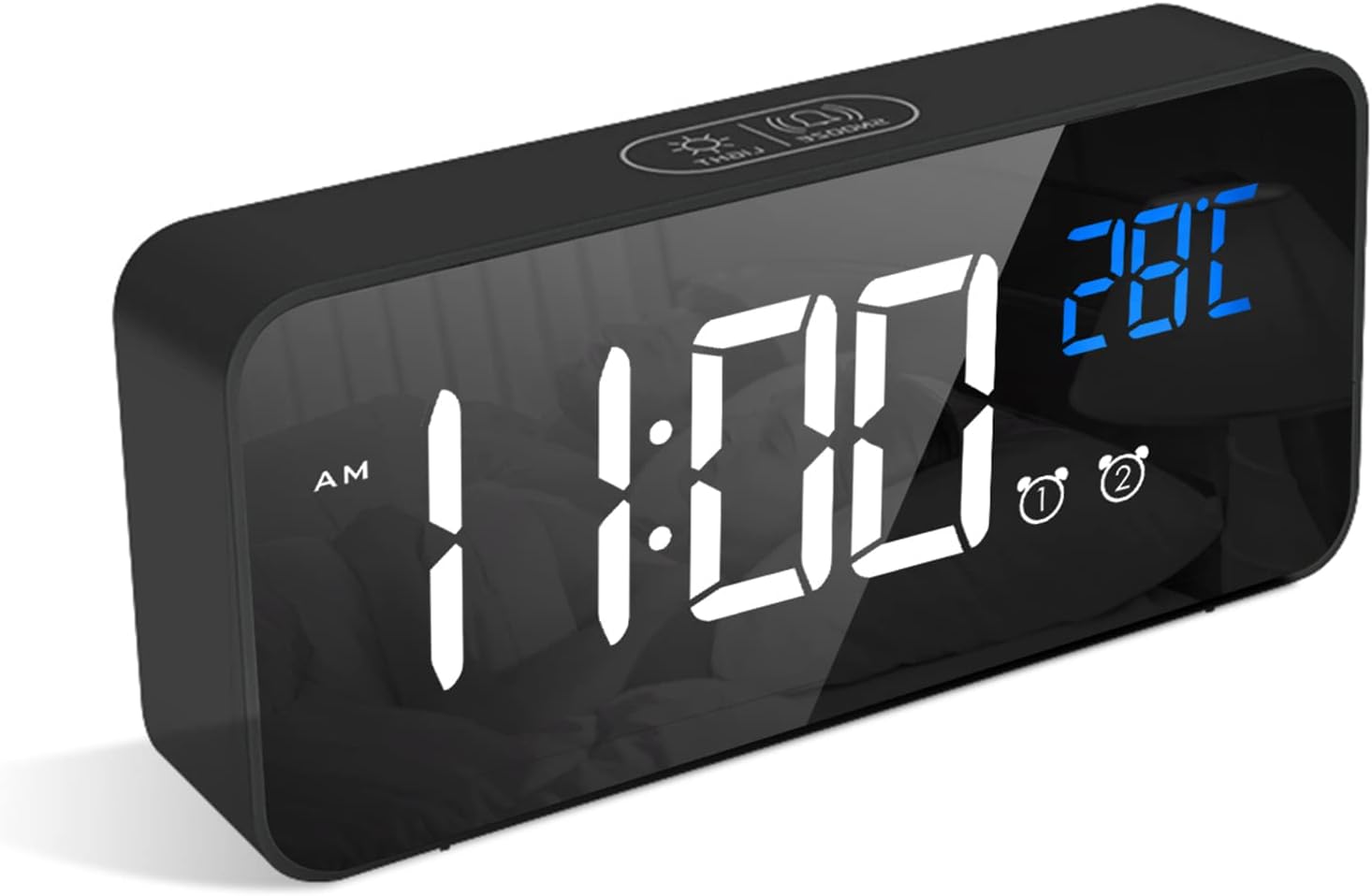 Cyfrowy budzik, alarm LED z funkcją drzemki, port ładowania USB, czarny