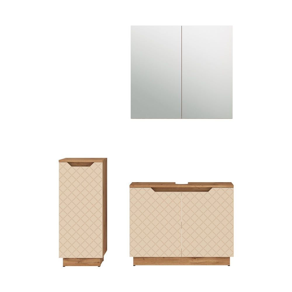 Vicco Zestaw mebli łazienkowych Lotta, Dąb/kaszmir ze strukturą płytek, 3 części