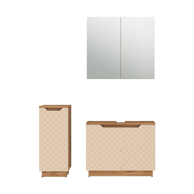 Vicco Zestaw mebli łazienkowych Lotta, Dąb/kaszmir ze strukturą płytek, 3 części