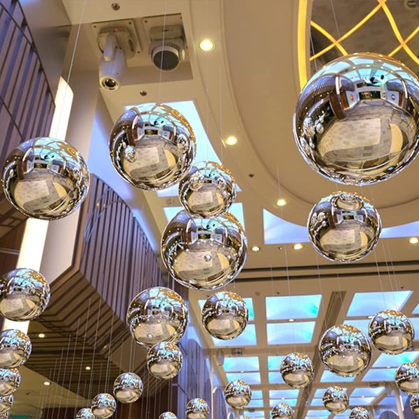 Sfera a specchio da giardino in acciaio inossidabile, sfera decorativa lucidata, emisfero riflettente galleggiante cavo - 5