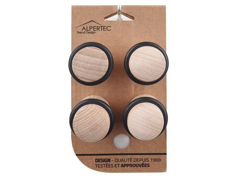 Lot de 4 butées de porte ALPERTEC bois brut chêne Diam.3 x H.4 cm - 4