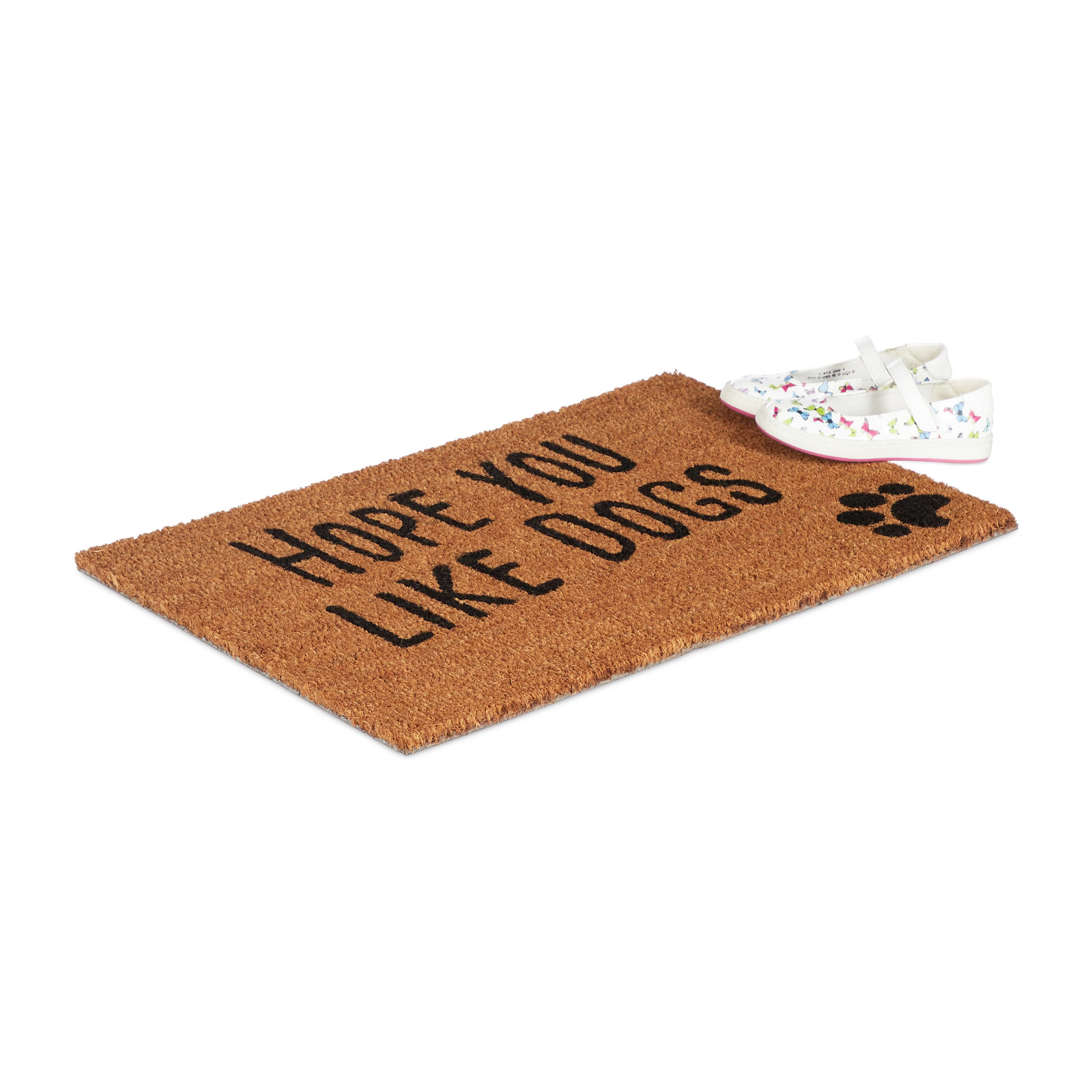 Paillasson fibre de coco Hope You Like Dogs 40x60 cm tapis d’entrée extérieur antidérapant PVC, nature, Relaxdays - 5