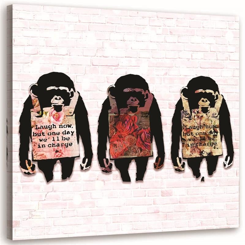 Obraz na płótnie, Banksy 3 małpy 30x30