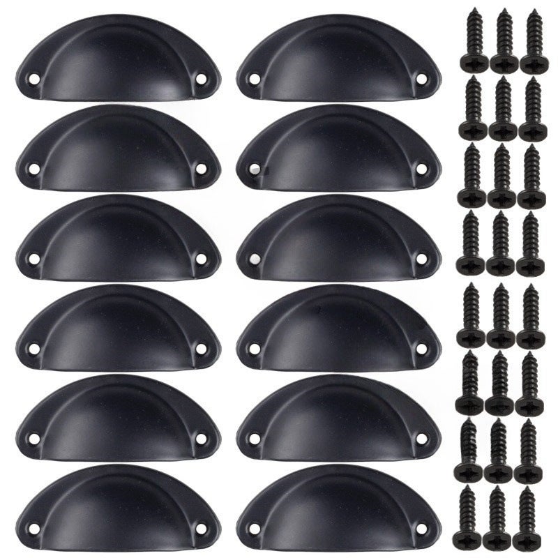 12 uchwytów Shell Cup, uchwyty do szuflad w stylu vintage, klamki do drzwi szafek i gałki, czarne