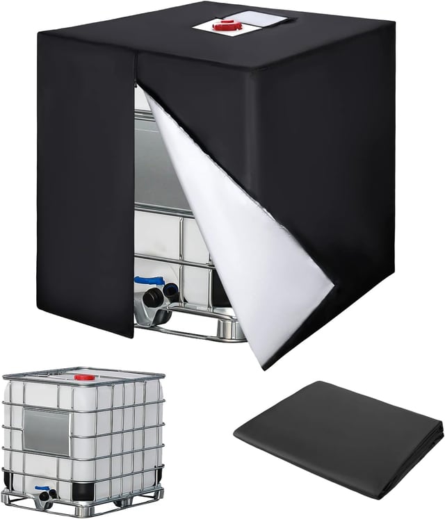 Bache pour Cuve 1000L IBC, 420D Réservoir d'eau Couvercle, Anti-UV Housse Protection Cuve, Bâche de Protection Cuve IBC avec Fermeture éclair