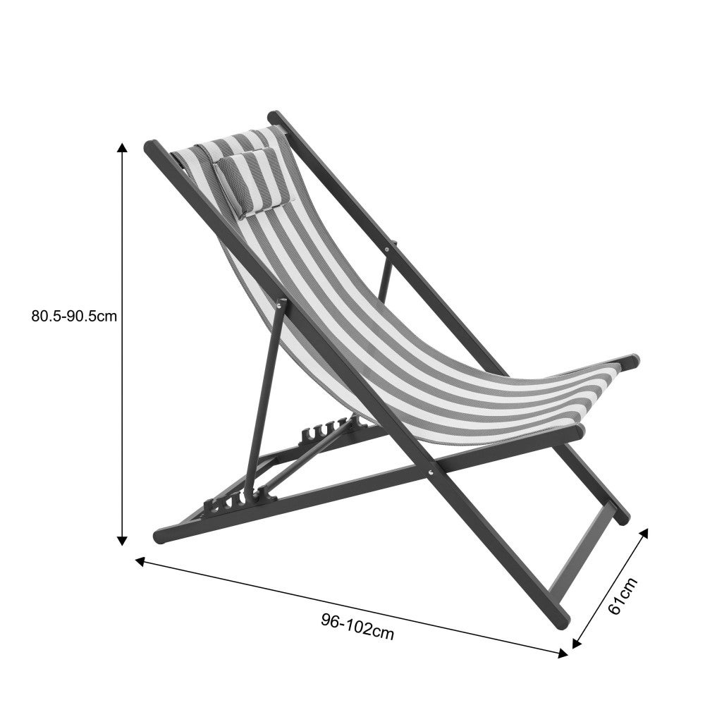 Lot 2 chiliennes aluminium transat jardin chaise longue extérieur terrasse Brisa - 9