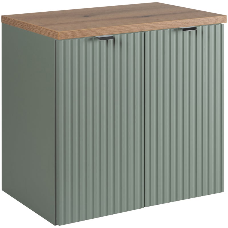 Szafka łazienkowa LINE REED GREEN 60 cm zielona blat dąb ryflowane fronty