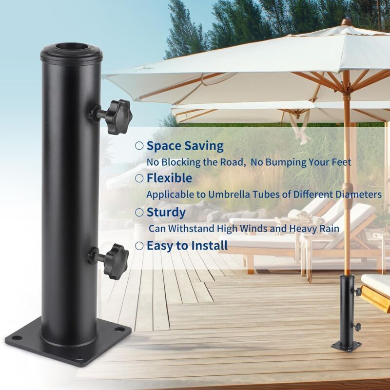 Pied Parasol, Tube de Parasol, Support Parasol Metal Réglable avec 3 Anneaux de Réduction en PVC (32/38/48mm), Tube pour Pied de Parasol en Acier - 5