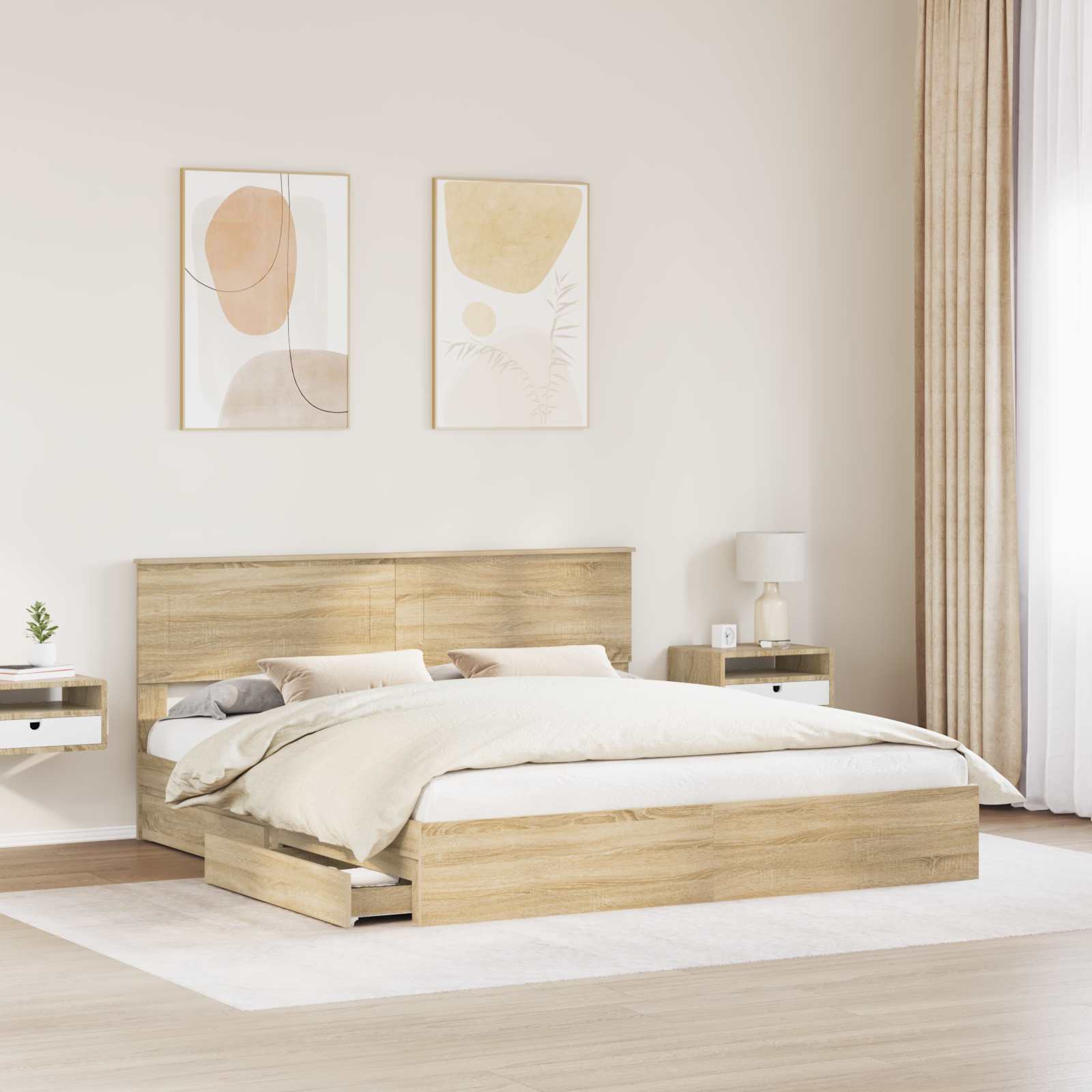 Lit avec rangement, panneau de bois, chêne, pour la chambre, 180 × 200 cm - 3