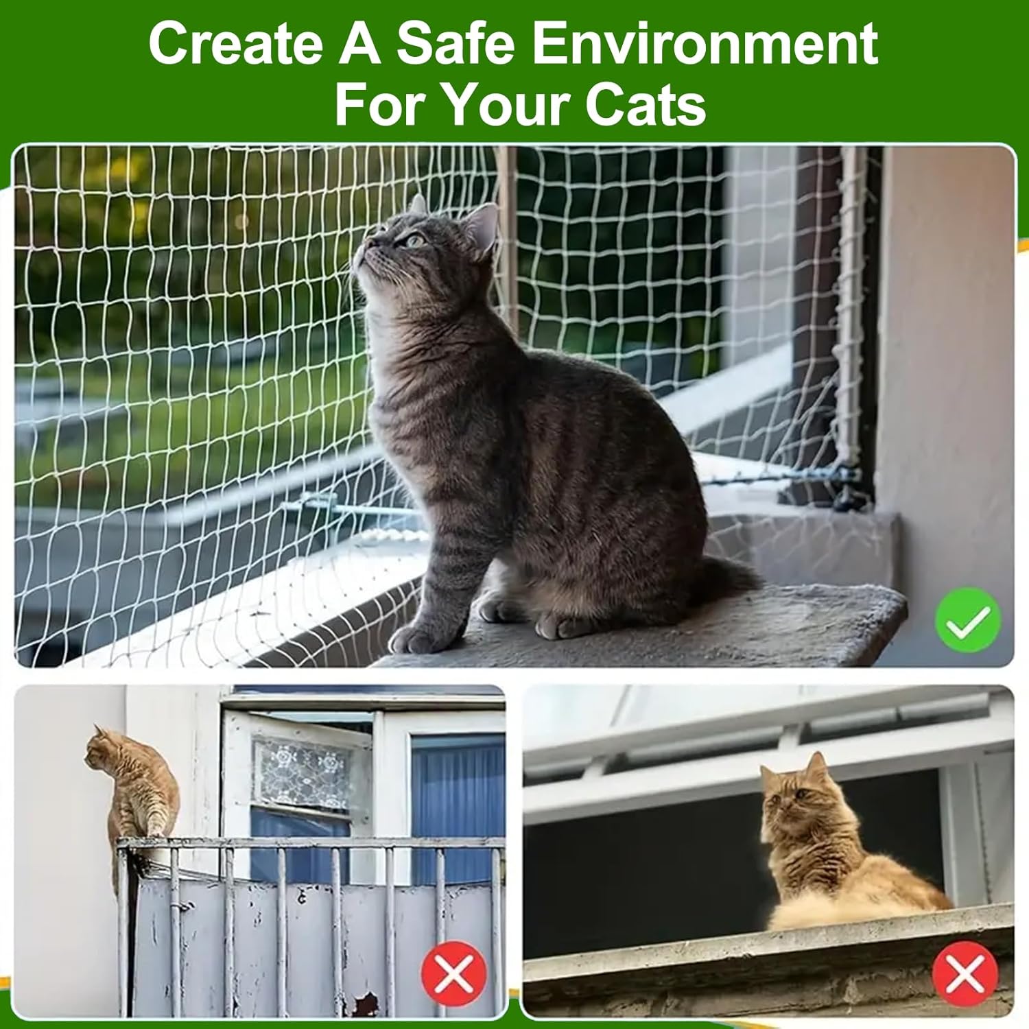 Filet de Protection Transparent 3 x 4 m pour Chat - Résistant aux Intempéries, Installation Sans Perçage - 3