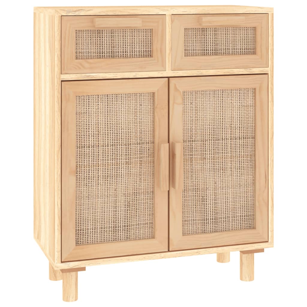 Aparador marrón madera pino maciza y ratán natural 60x30x75 cm - 2